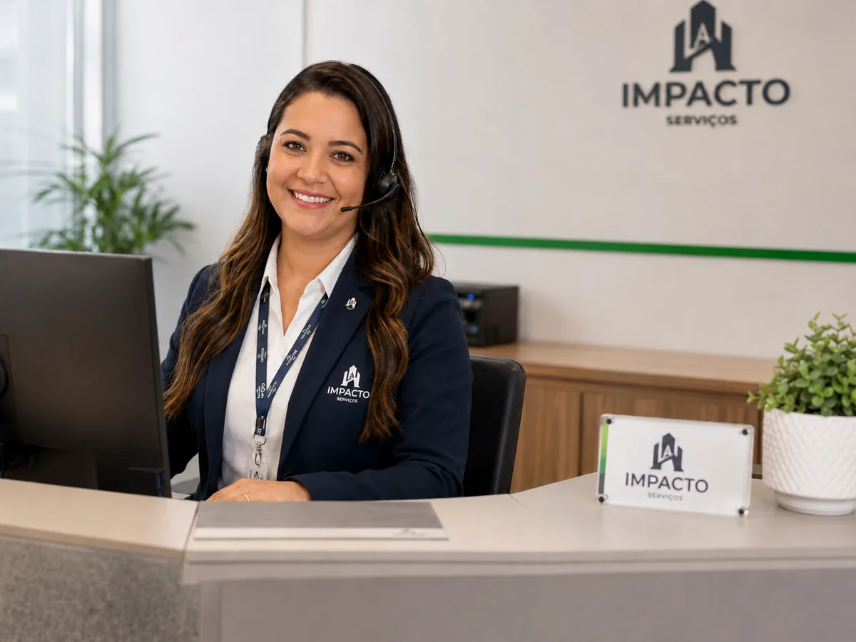 Profissional de assistência administrativa da Impacto em recepção
