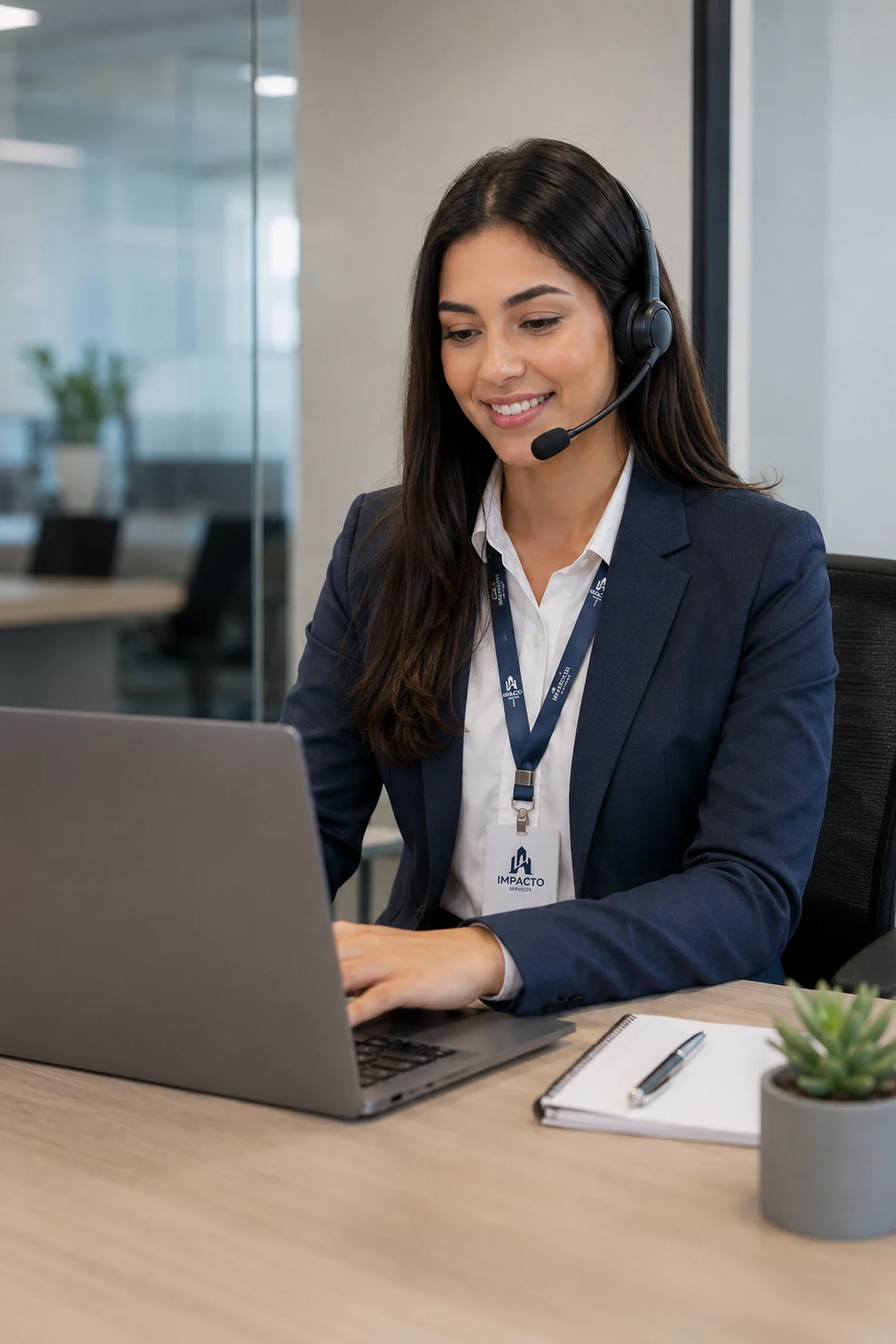Assistente virtual da Impacto atuando em atendimento remoto