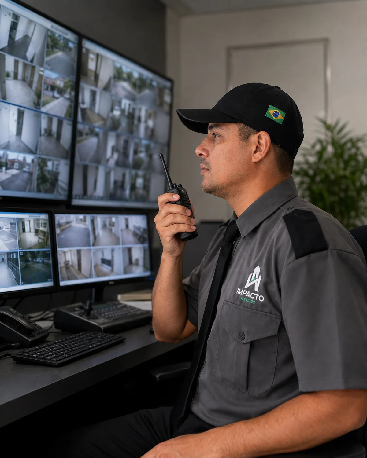 Profissional da Impacto monitorando câmeras de segurança